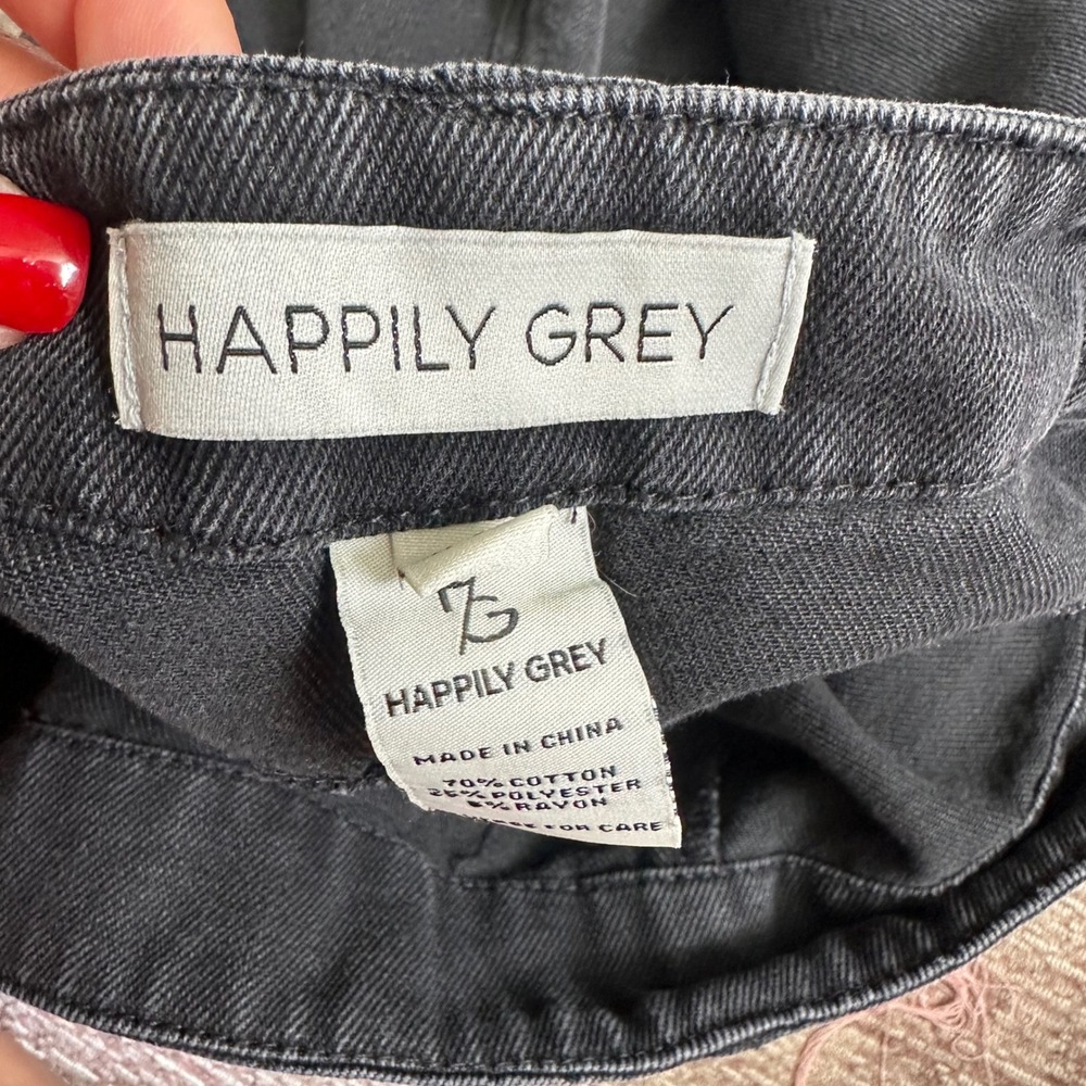 Happily Grey black wrap side tie zip closure denim mini skort frayed hem 7 28 - Picture 6 of 9